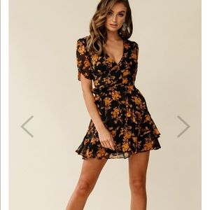 COPY - Wrap Front Tea Dress Floral Print Black/Mu…